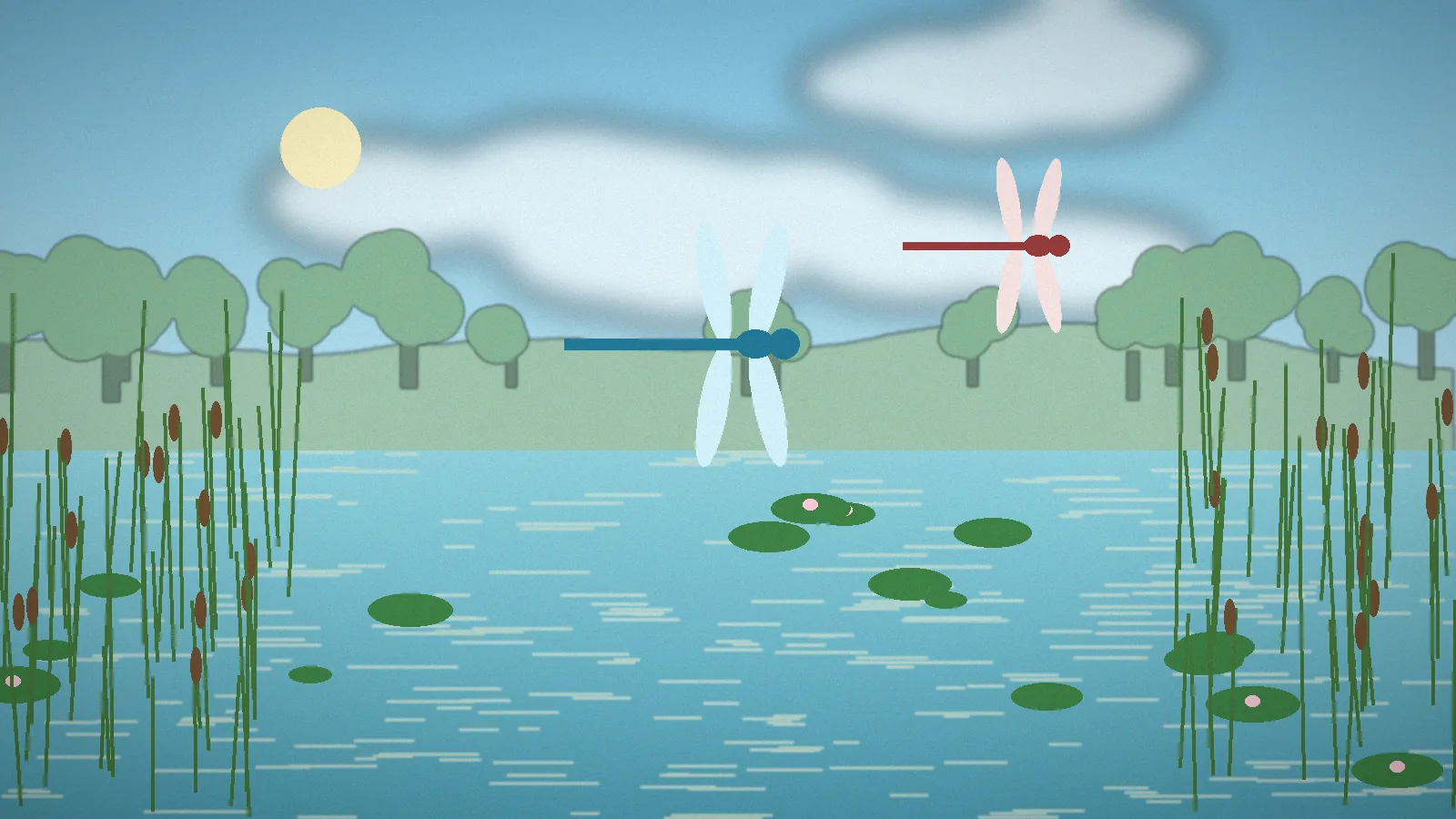 Two dragonflies with translucent wings hovering over a lily pond in the Critters and Companions mod