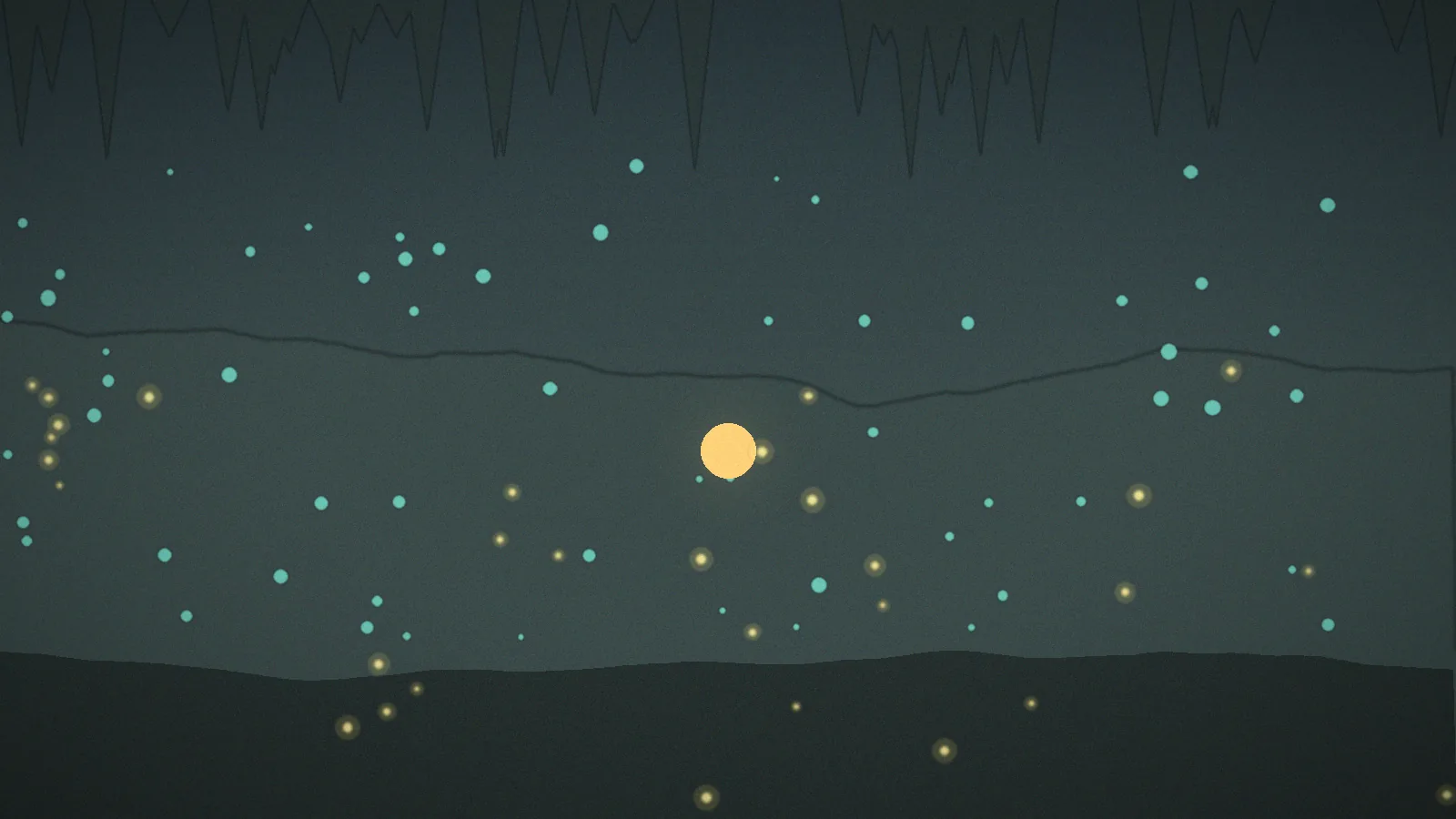 Dim cave scene with glowing particles, representing performance tuning for modded Minecraft