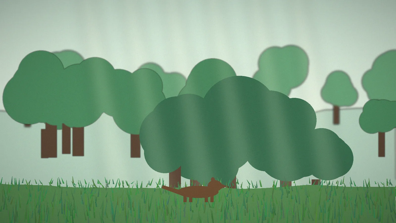 A brown ferret critter exploring the grassy floor of a sunlit forest in the Critters and Companions mod