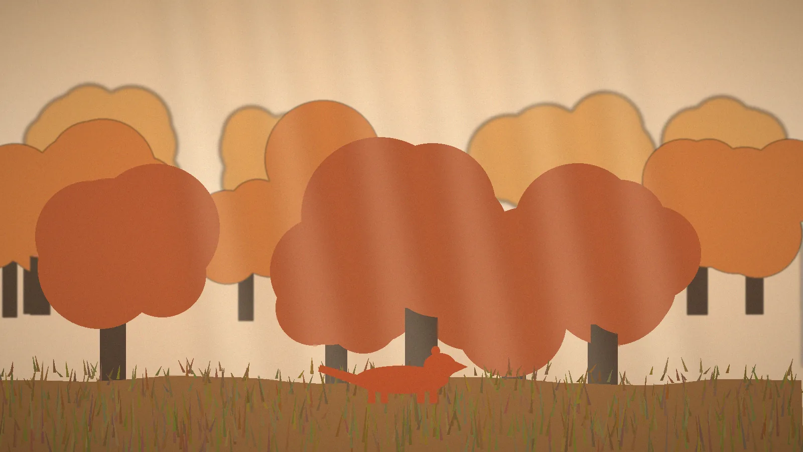 A red panda walking through an orange autumn forest